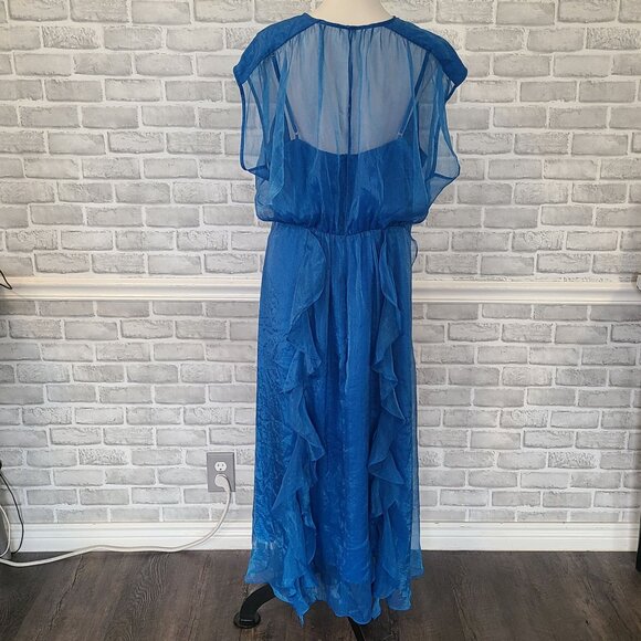 Adelyn Rae Blue Organza Ruffled Dress Sheer Overlay NEW XXL Maxi Fairycore - Picture 4 of 8